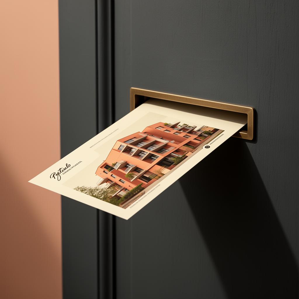 A postcard being delivered through a mail slot